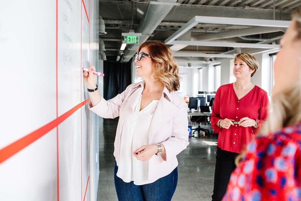 Stoltz employees at whiteboard