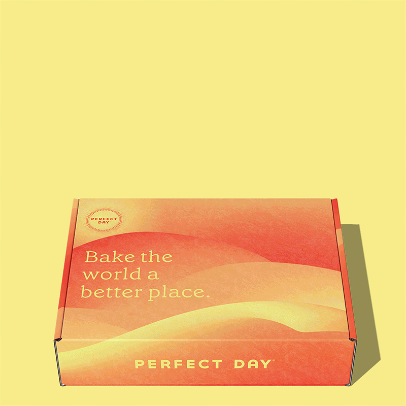 Bakery kit box packaging for baking mixes and tools. 