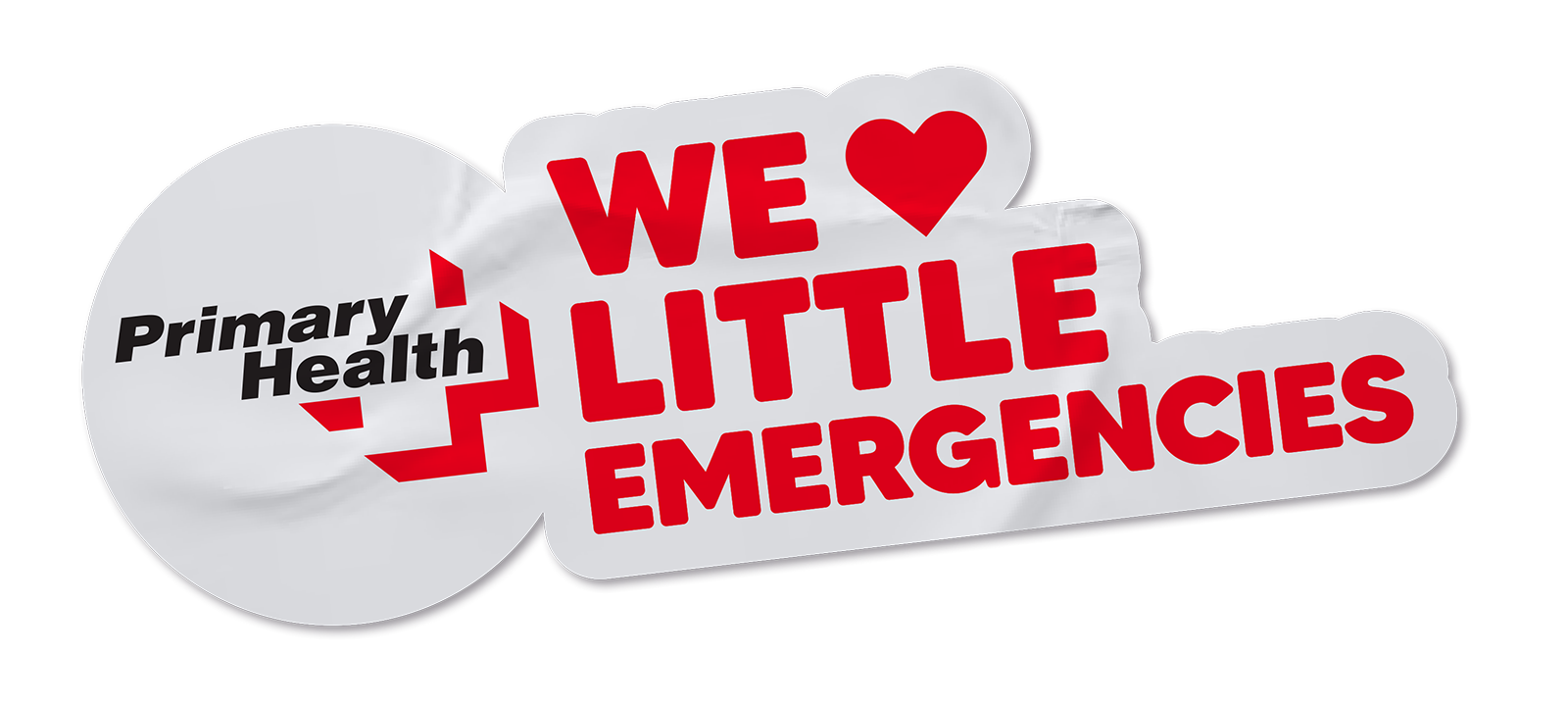 Primary Health logo next to the red text ‘We love little emergencies’ with a heart symbol.