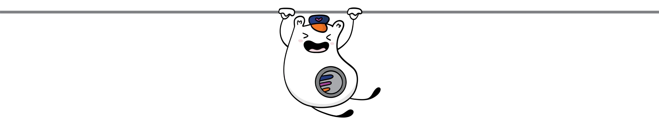 Lil rider hanging from a pole and smiling with his eyes closed